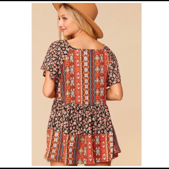 Haptics by Holly Harper Floral print bohemian ethnic print baby doll peplum top - Picture 9 of 9
